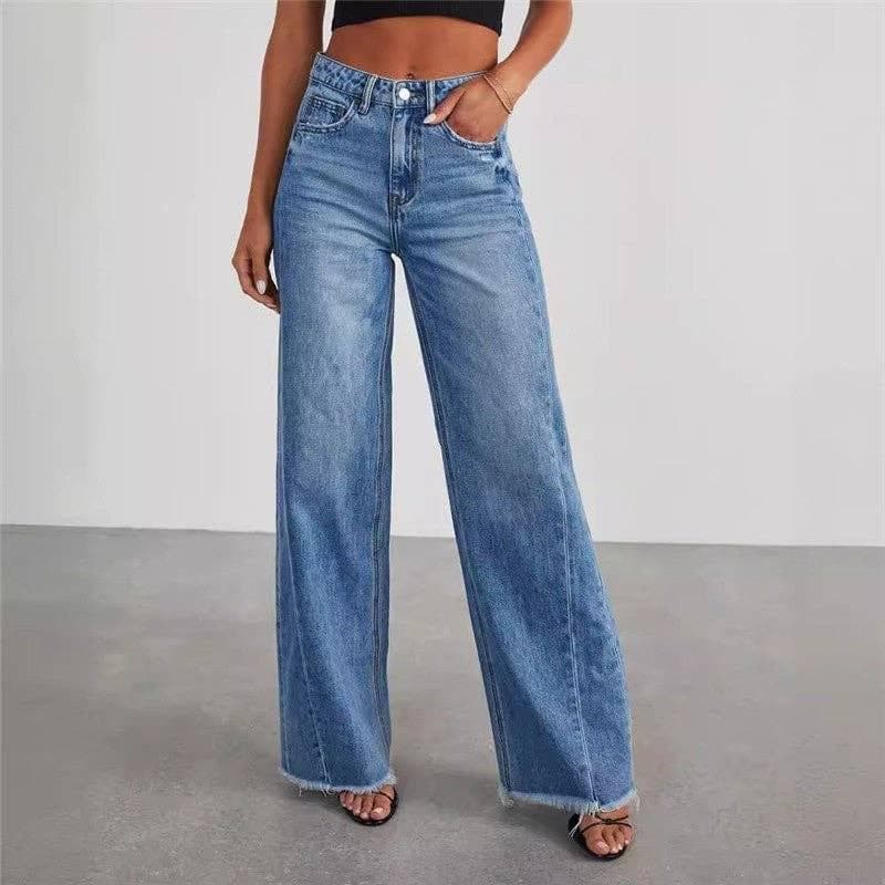 Jeans amples à jambes larges avec ourlet brut