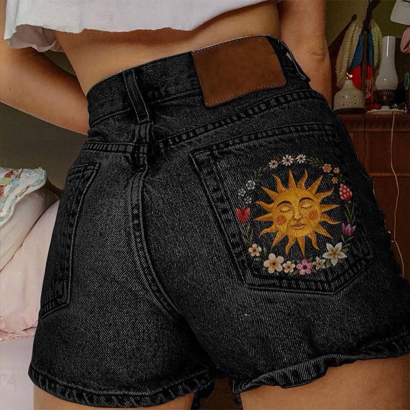 Short en jean à imprimé floral soleil pour femme