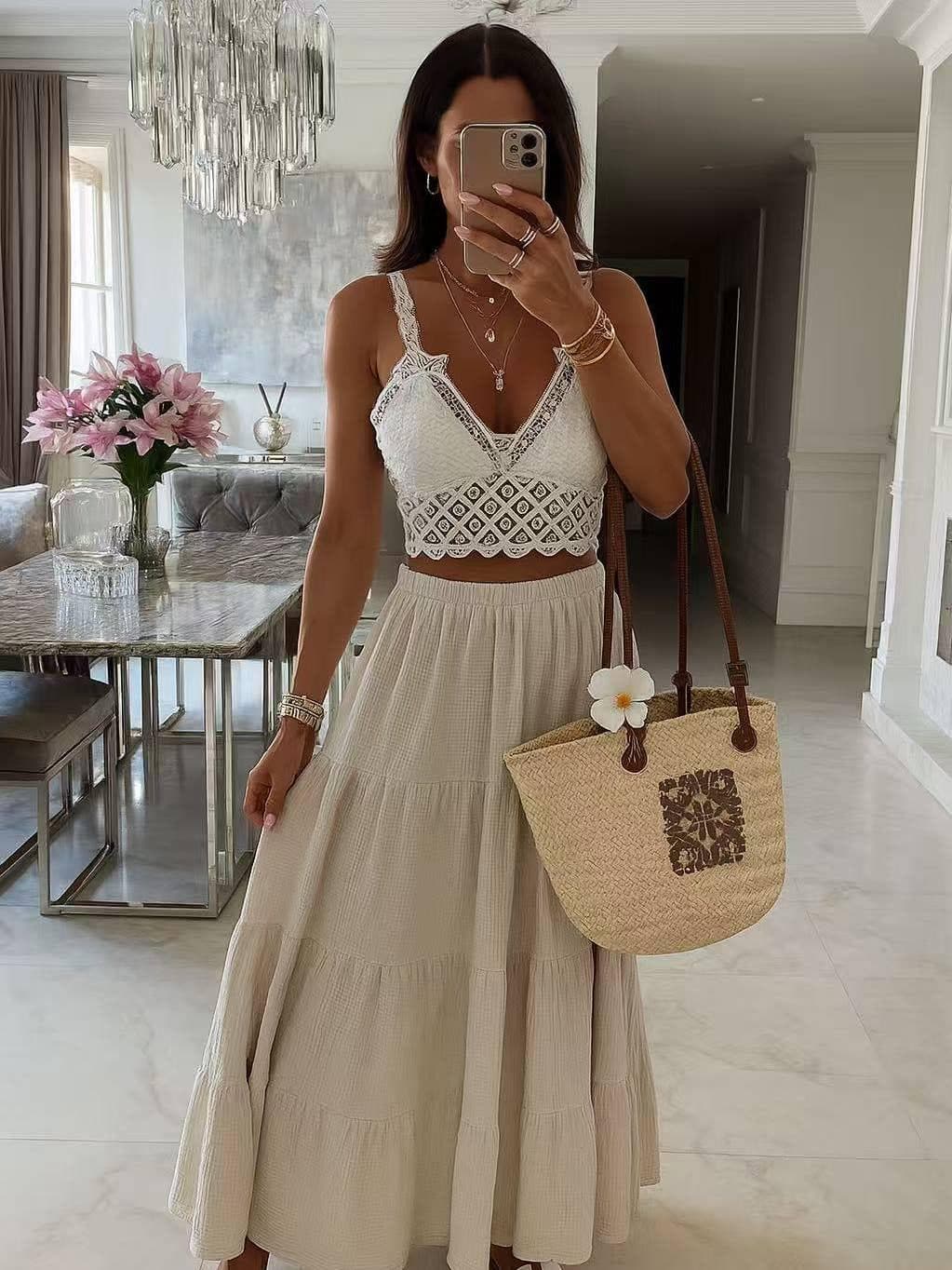 Jupe longue à volants en gaze de coton Sahara