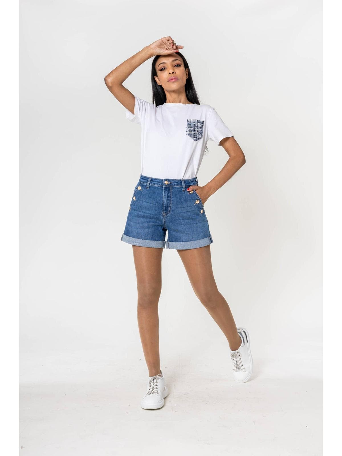Denim P506 High Waisted Stretch Denim Shorts