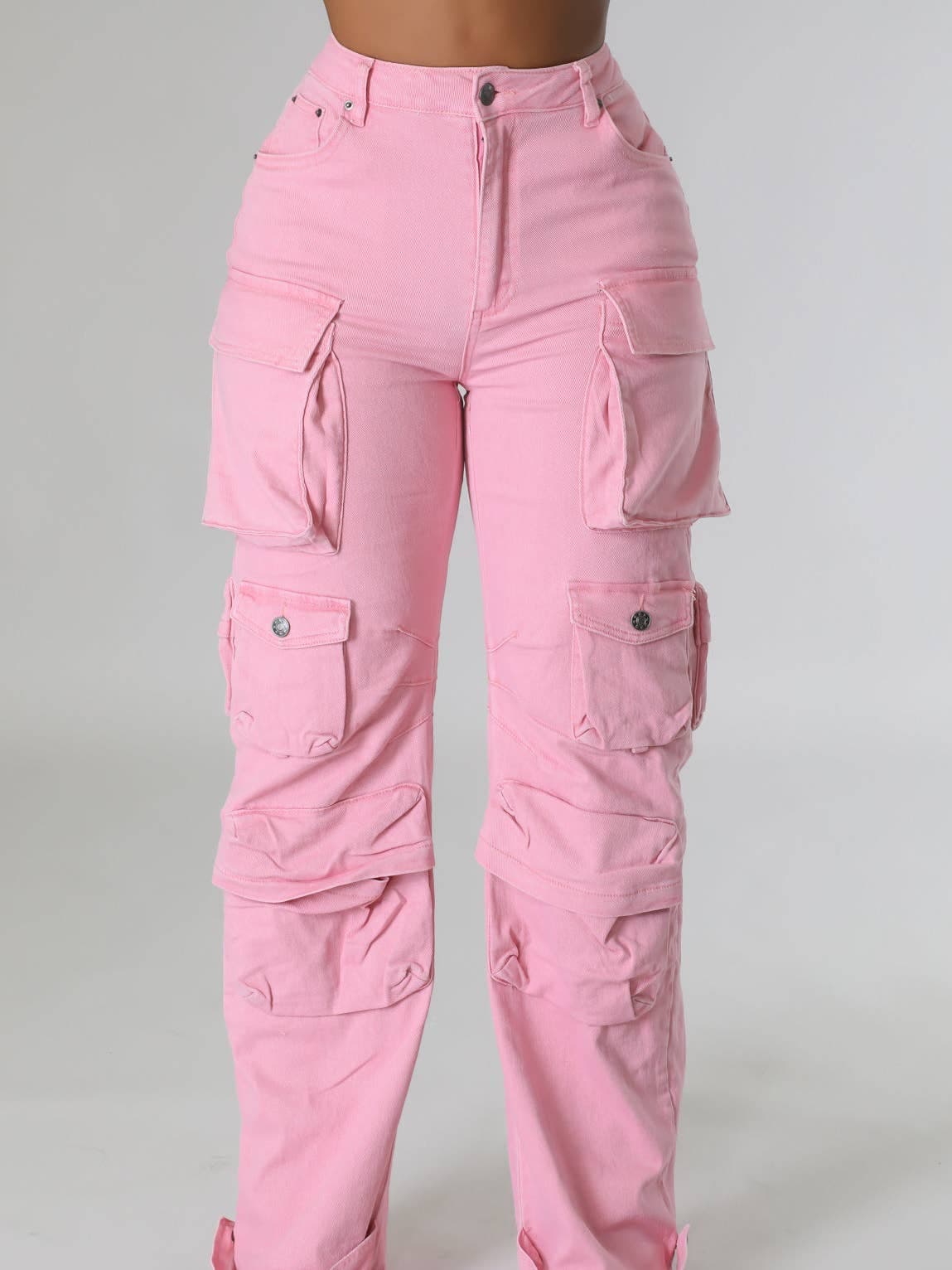 PANTALON CARGO EN DENIM À MULTIPLES POCHES AVANT