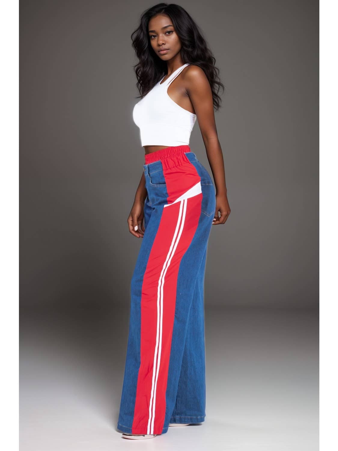 PANTALON À JAMBES LARGES CONTRASTANTES EN JEAN