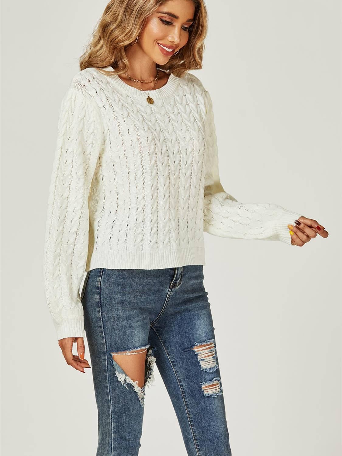 Pull épais à nouer ouverte en crème