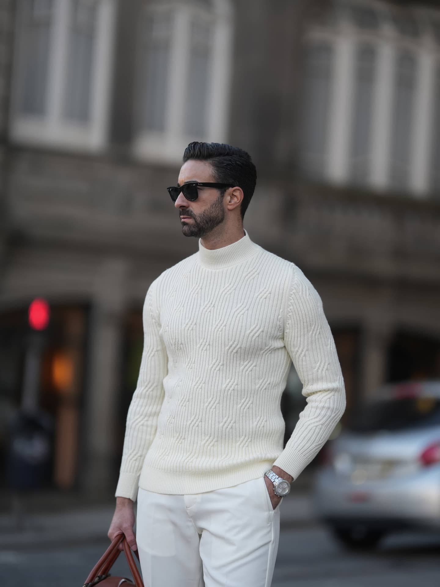 PULL À COL PERKINS À STRUCTURE NATURELLE NACRÉ