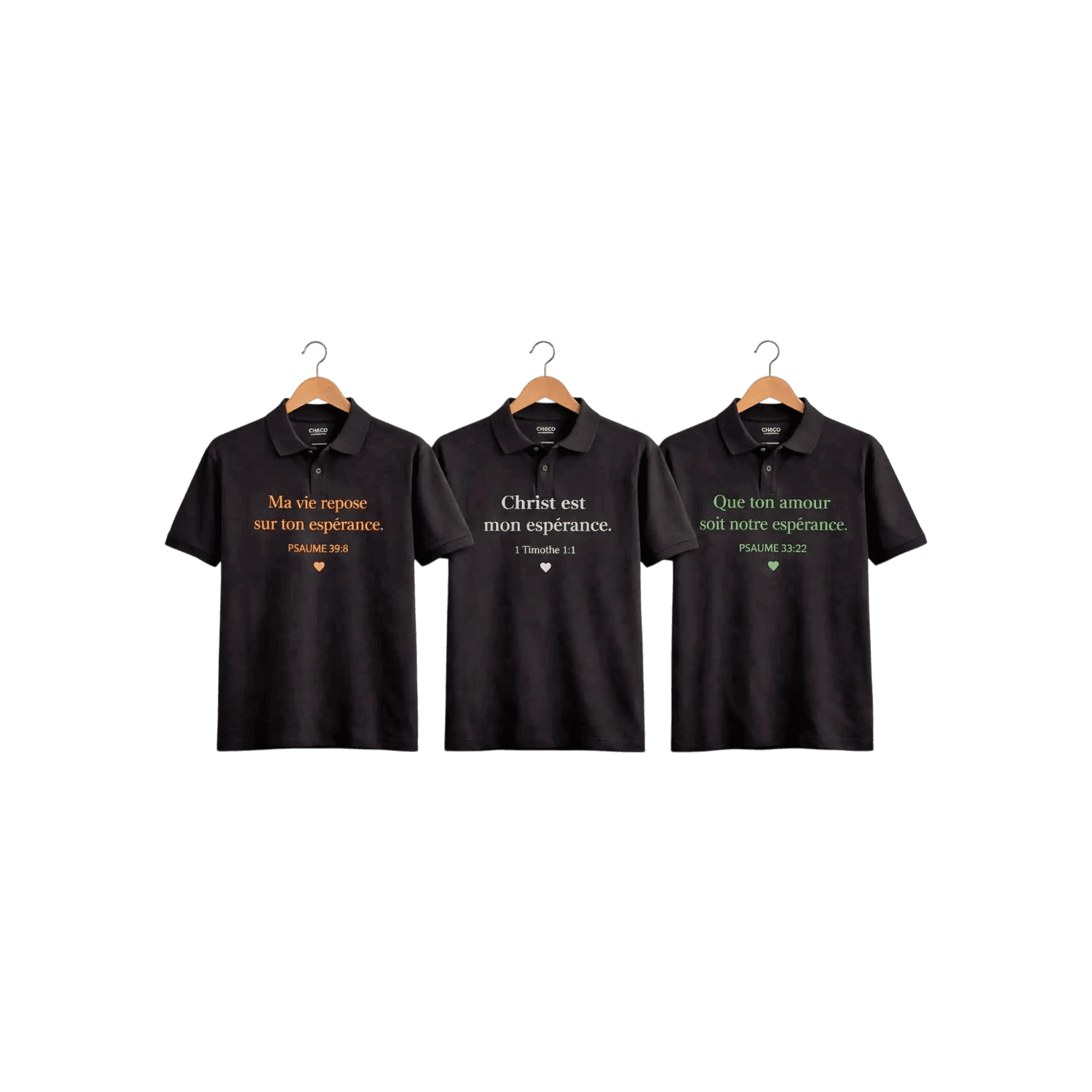 Polos Noirs à Messages Chrétiens personnalisation offerte