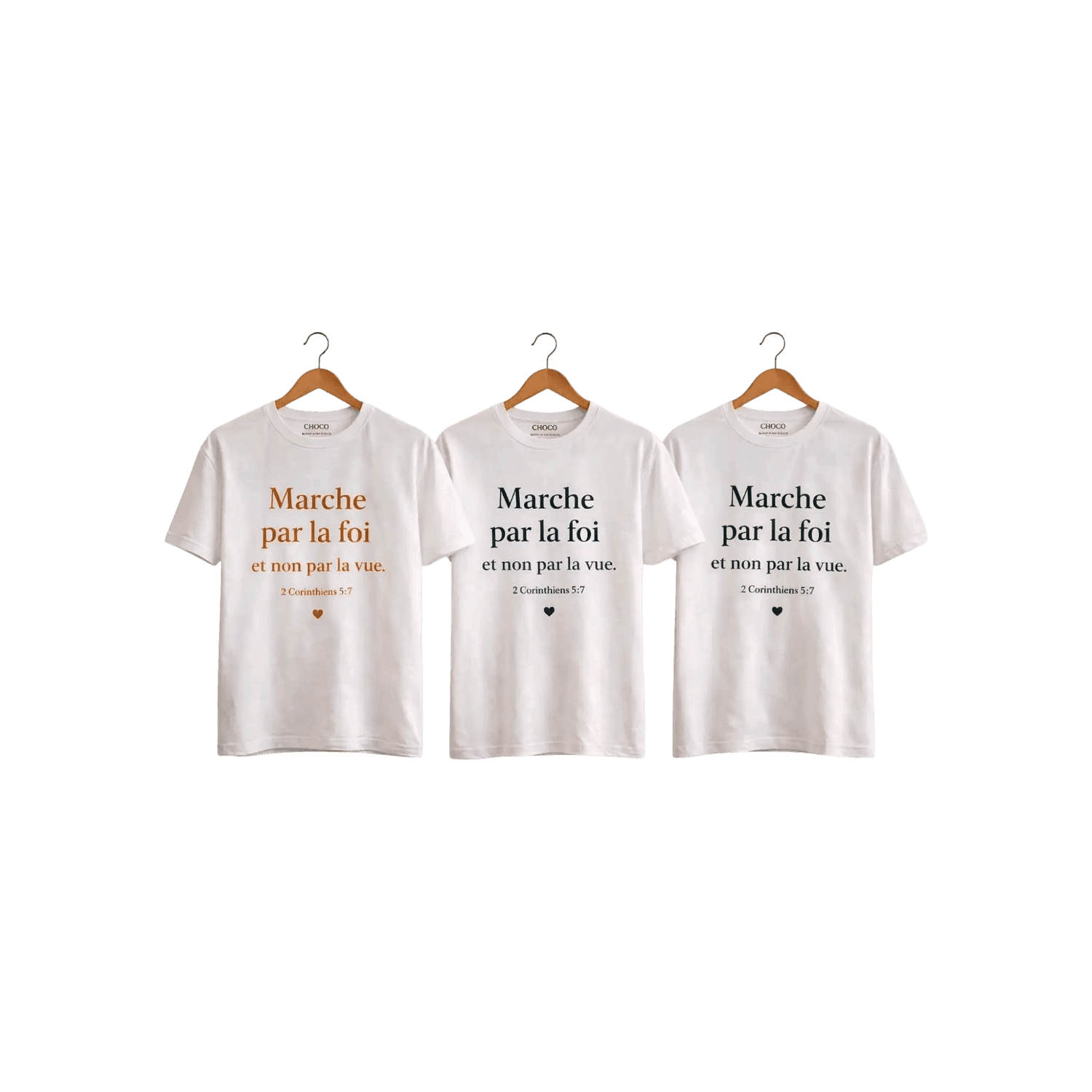 T-shirts "Marche par la foi"personnalisation offerte