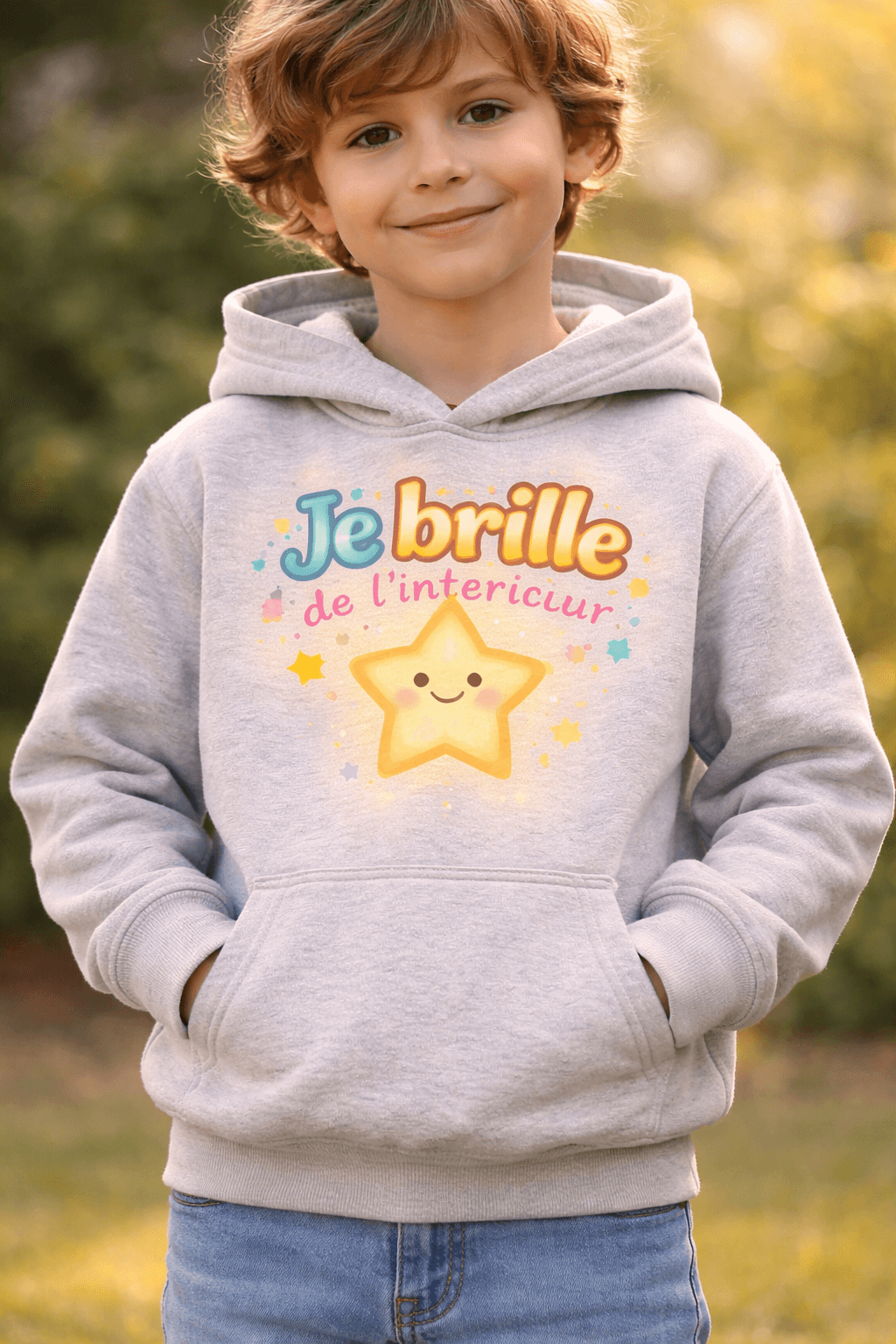 Hoodie Enfant Personnalisé – “Je brille de l’intérieur”  (Unisexe)