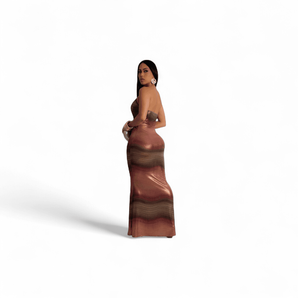 Robe longue ombrée à col dorée