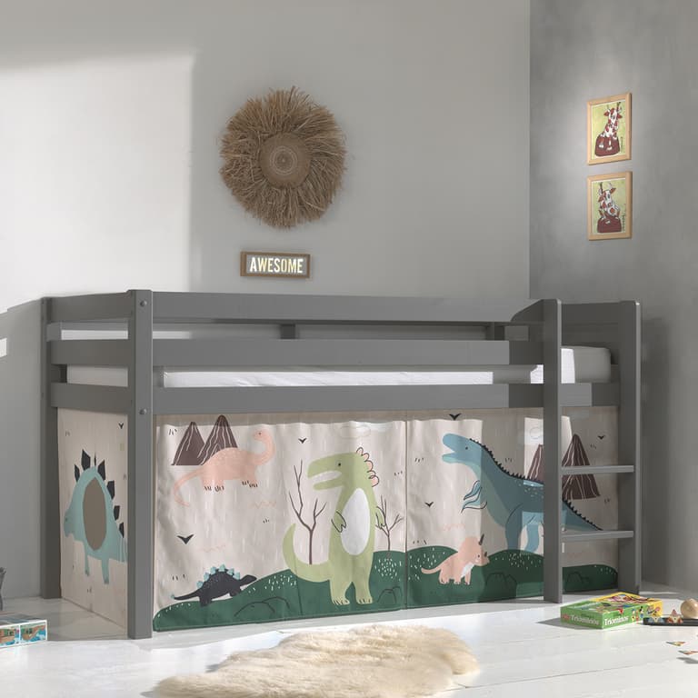 Lit Mi-Hauteur 90x200 sommier inclus housse Dino Vipack Pino Gris