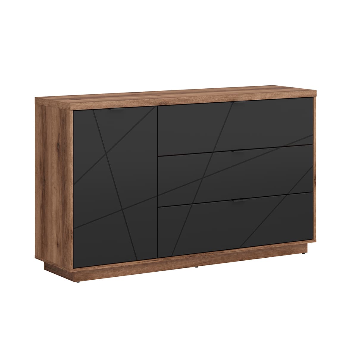 Buffet 3 tiroirs 1 porte Sven Noir et Bois