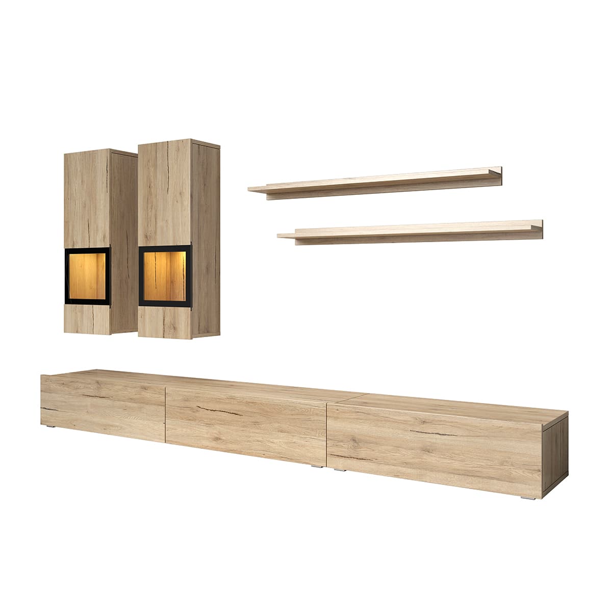 Mur TV 5 pièces avec LED Sloan Bois