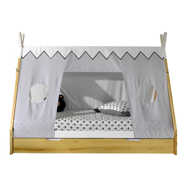 Lit tipi 90x200 sommier housse et tiroir inclus Vipack - Bois
