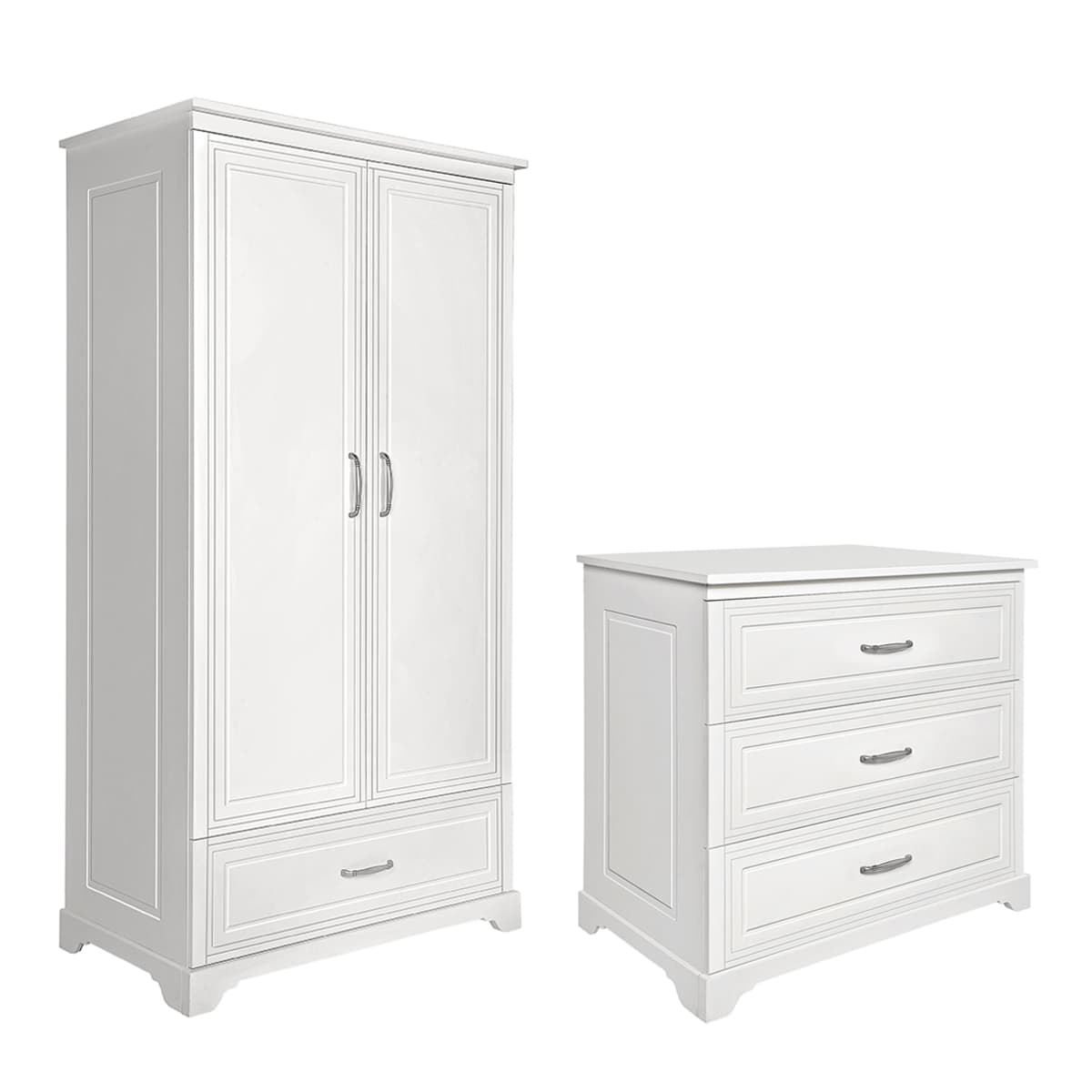 Commode 3 tiroirs et armoire 2 portes Novelies Melody Blanc