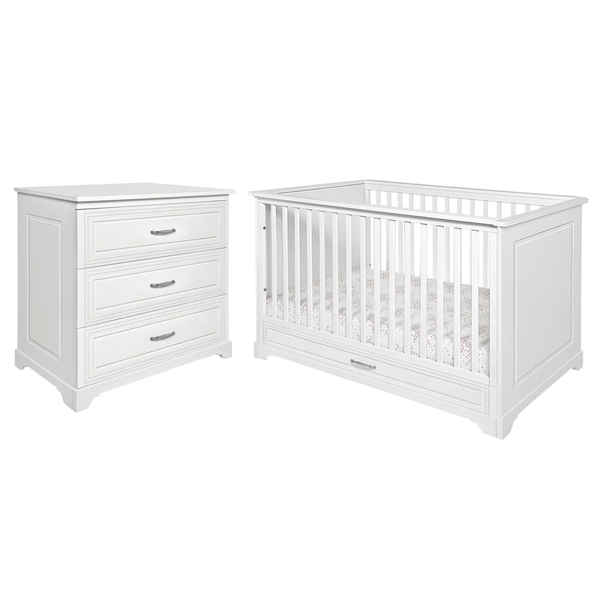 Lit évolutif 70x140 et commode 3 tiroirs Novelies Melody Blanc