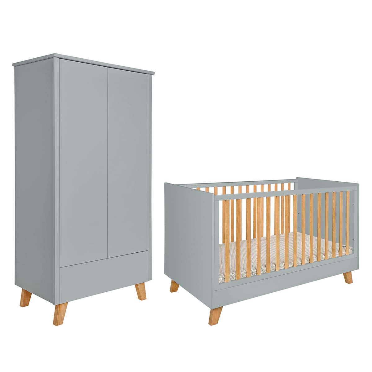 Lit évolutif 70x140 et armoire 2 portes Novelies Zara Gris