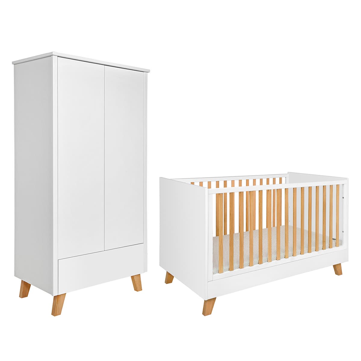 Lit évolutif 70x140 et armoire 2 portes Novelies Zara Blanc