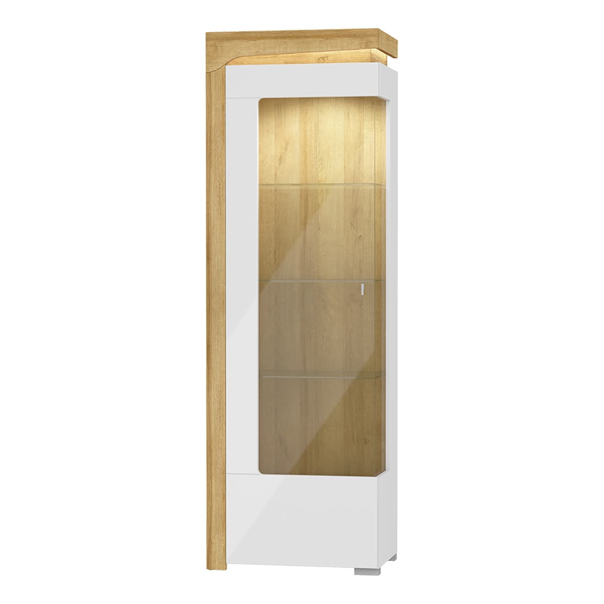 Vitrine 1 porte ouverture gauche LED inclus Teo Blanc et Bois