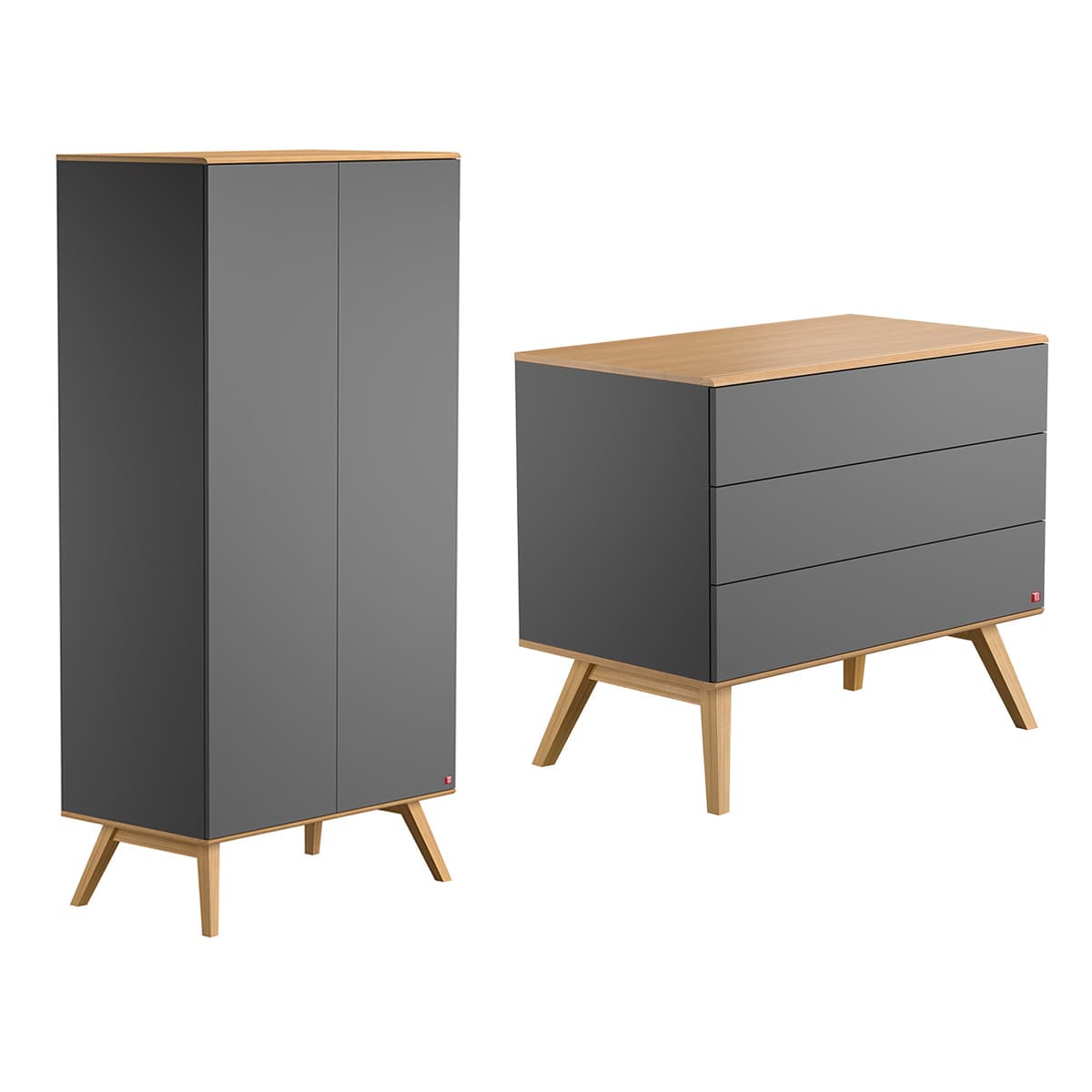 Commode 3 tiroirs et Armoire Vox Nature Gris