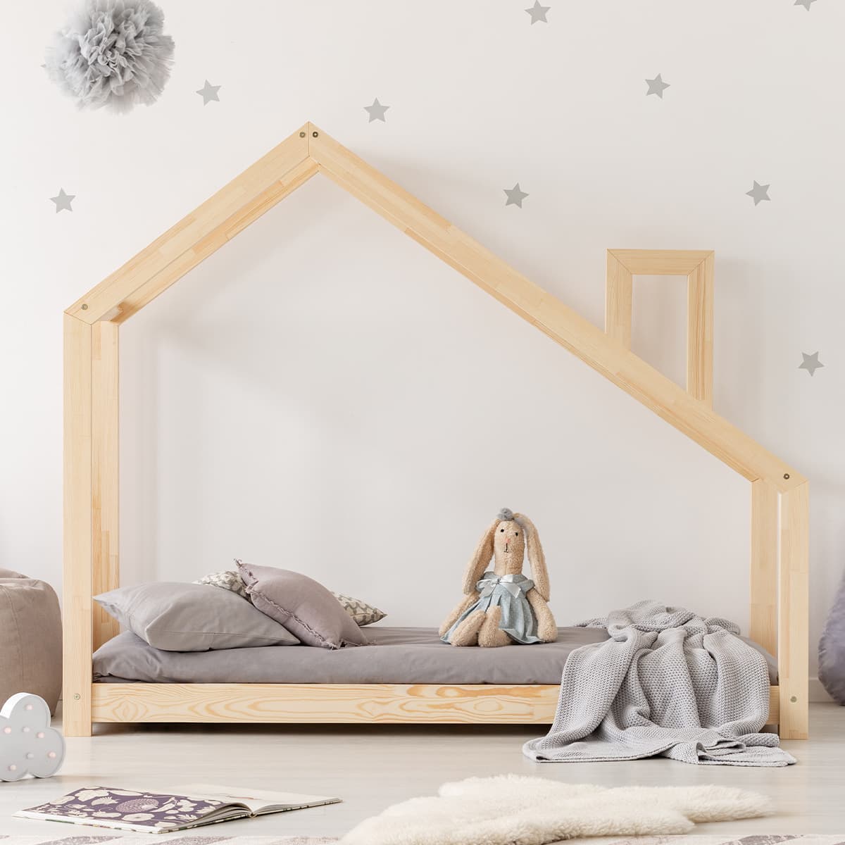 Lit cabane 90x190 sommier inclus Nathan Bois