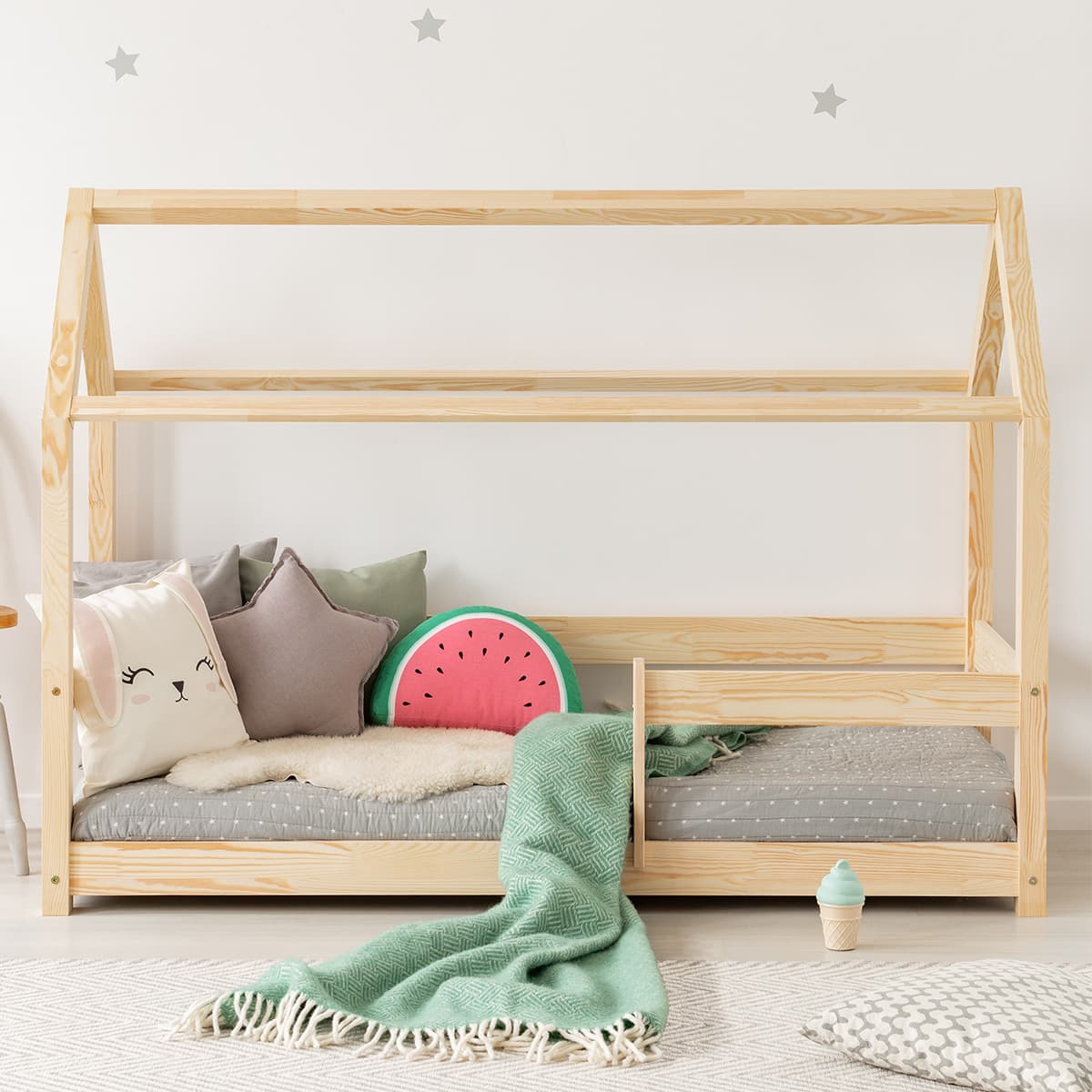 Lit cabane 90x190 sommier inclus Ilona Bois