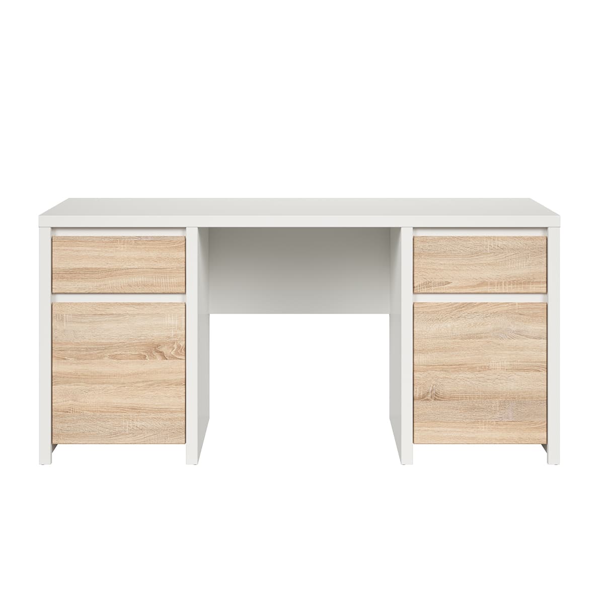 Bureau 2 portes 2 tiroirs Soren Blanc et Bois