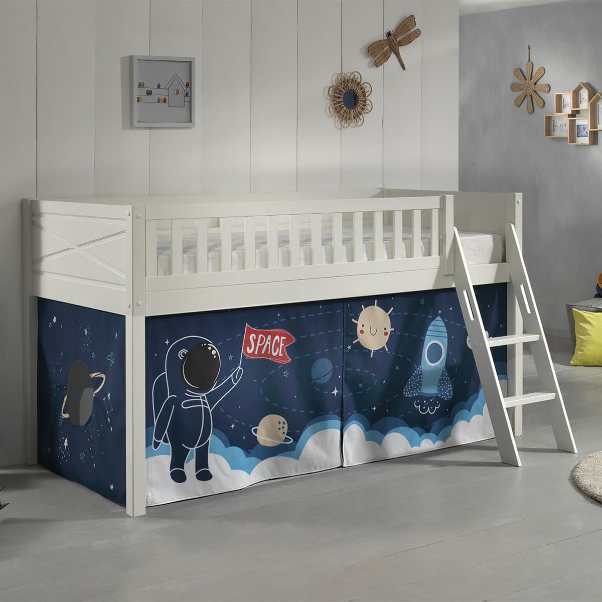 Lit mi-hauteur 90x200 sommier inclus et housse Space Vipack Scott Blanc