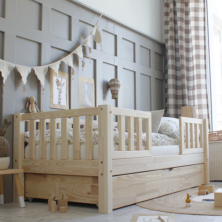 Lit 90x190 barrières sommier et tiroir inclus Agnès Bois