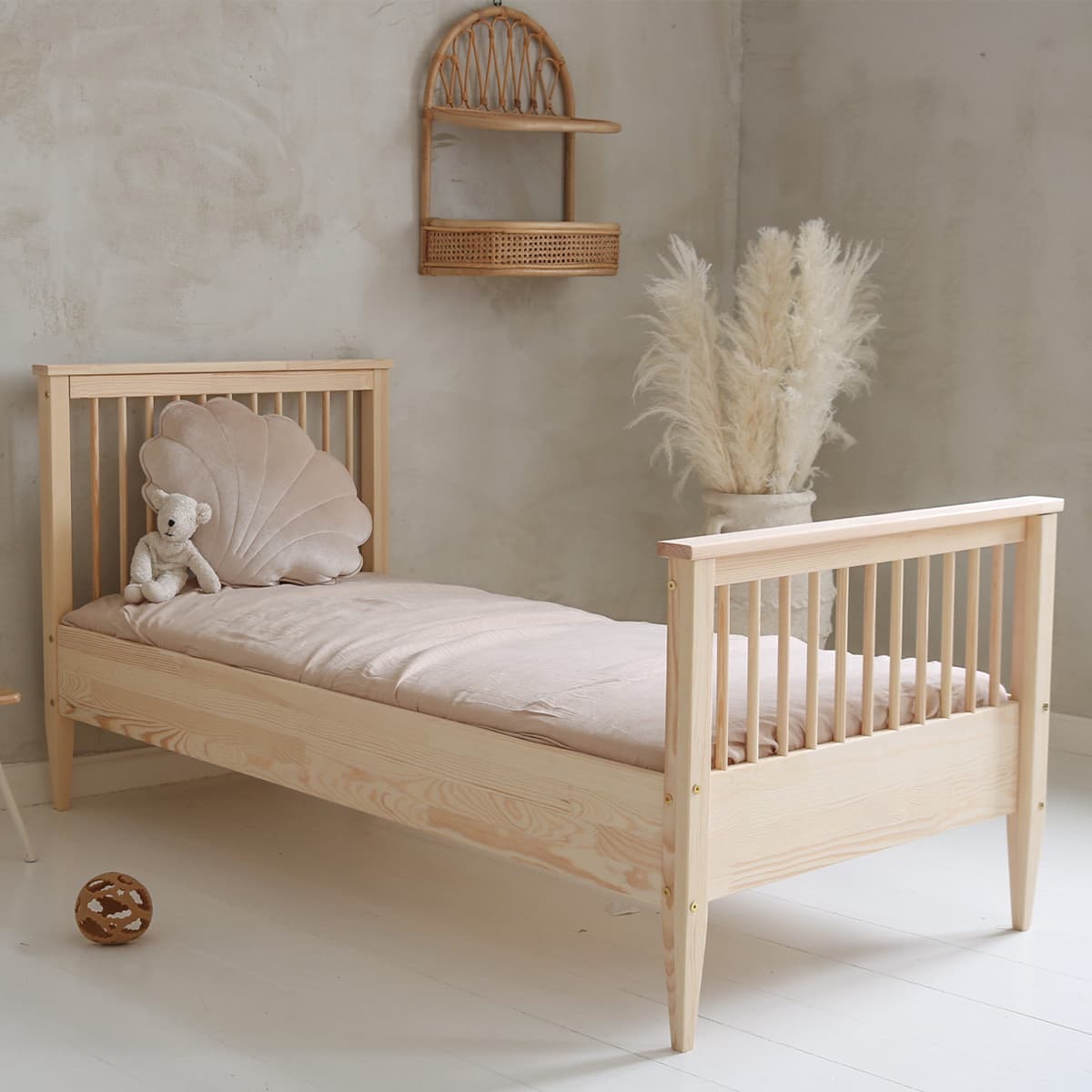 Lit 90x190 sommier inclus pieds 19 cm Daphné Bois