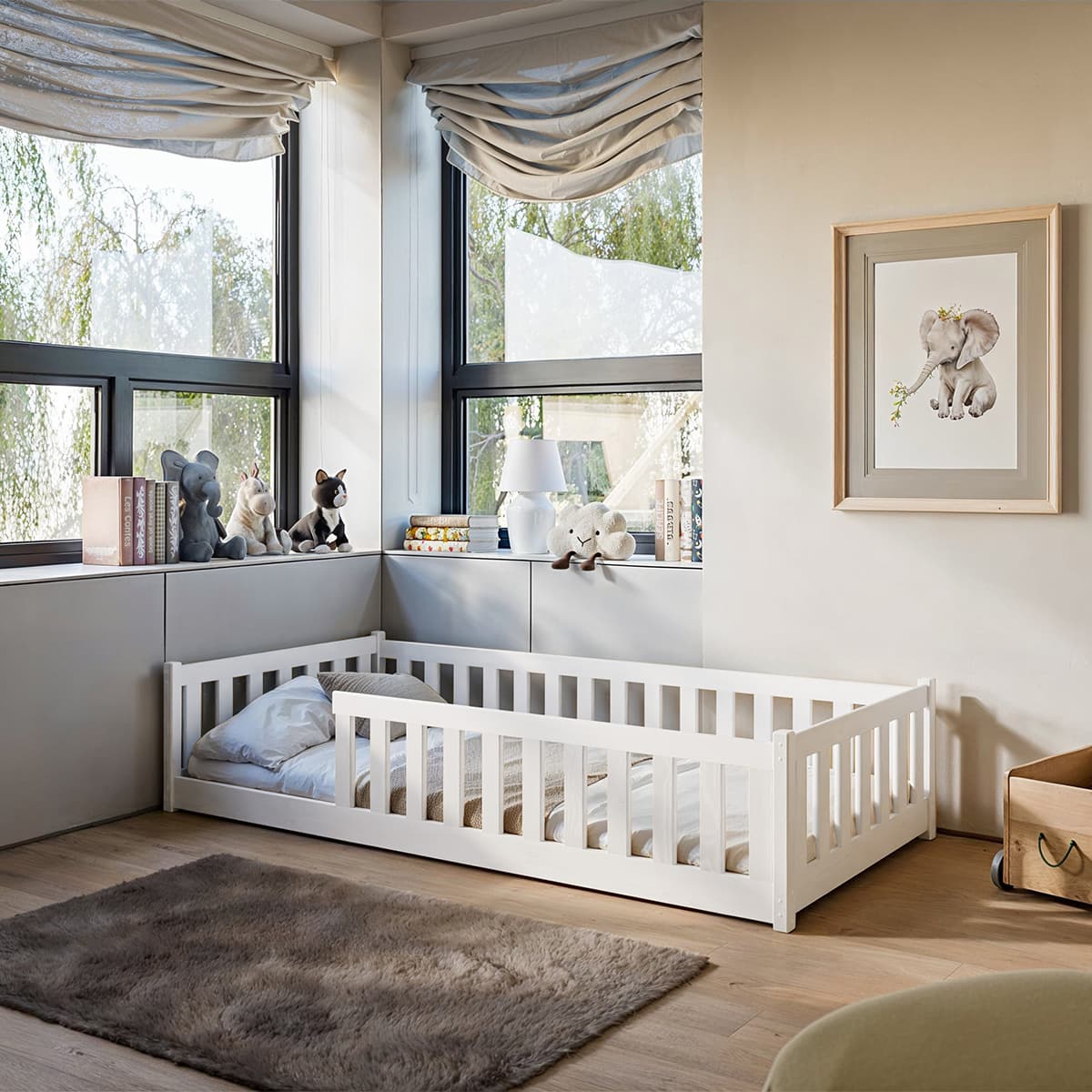 Lit au sol 90x200 sommier inclus Maya Blanc