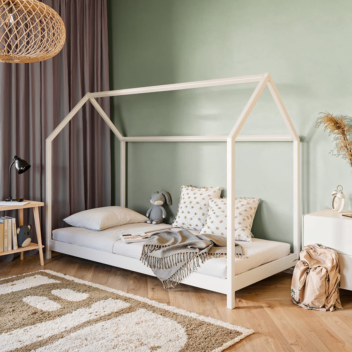 Lit cabane 90x200 sommier inclus Léonce Blanc