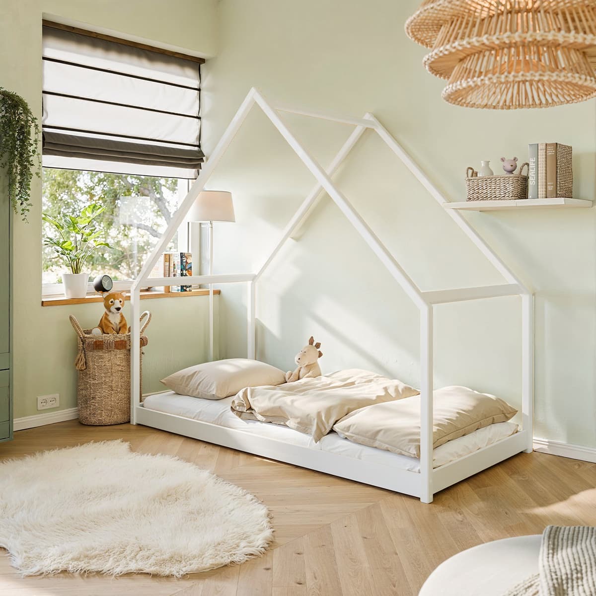 Lit cabane 90x200 sommier inclus Louisa Blanc