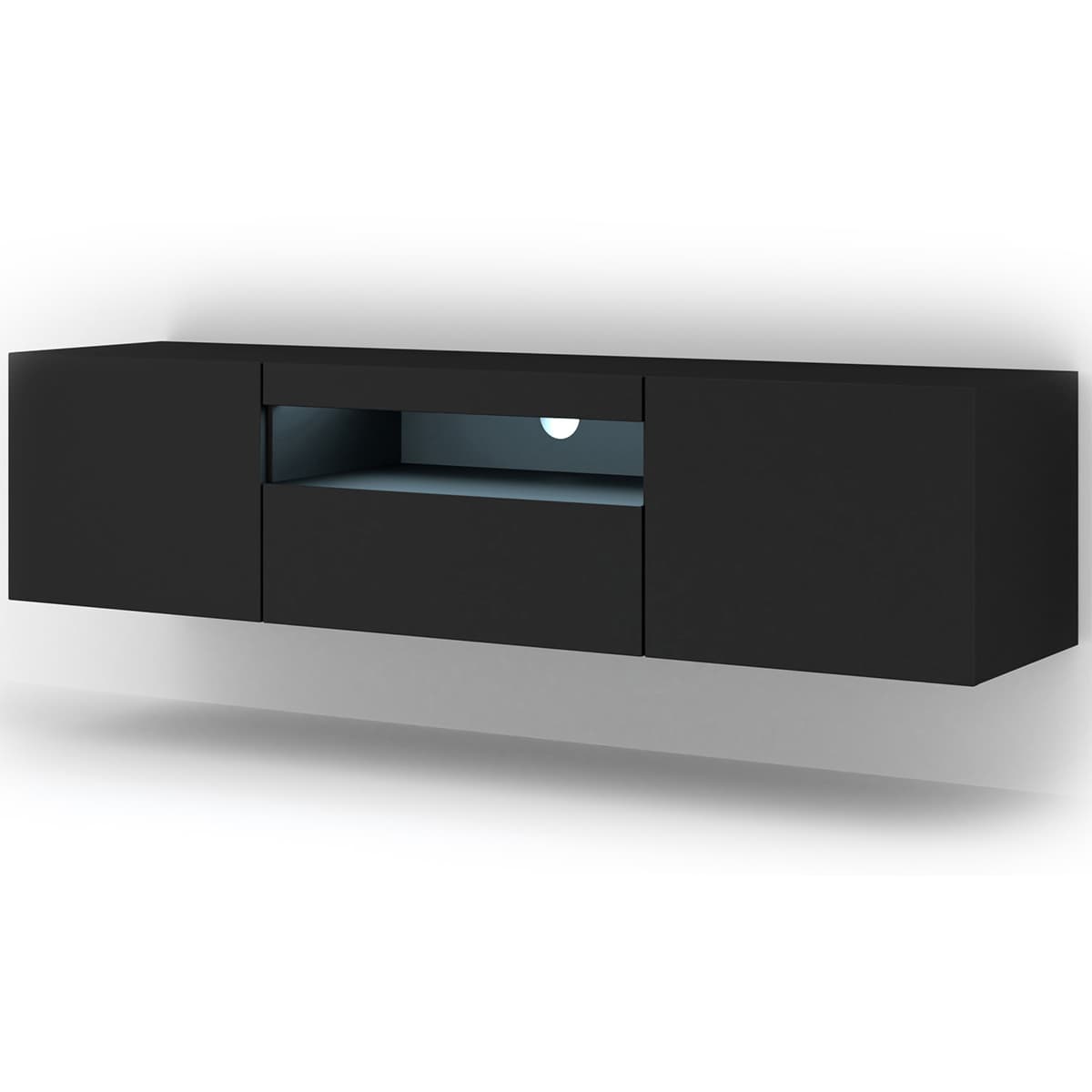 Meuble TV mural 3 portes 150 cm LED Aurus Noir
