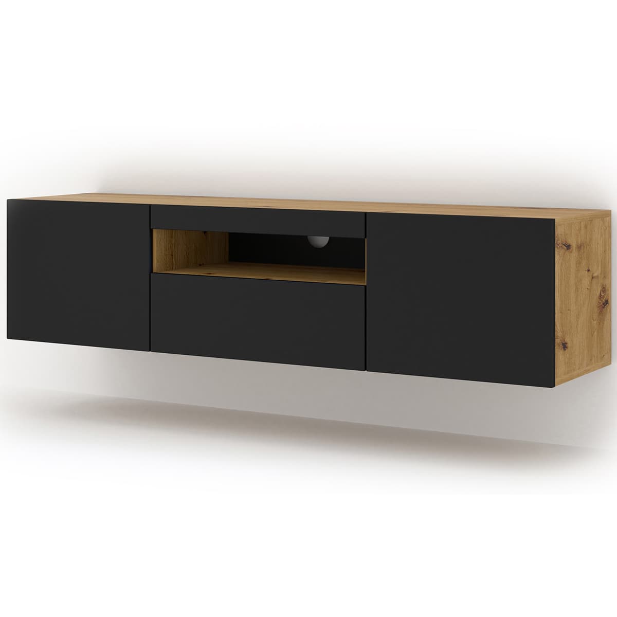 Meuble TV mural 3 portes 150 cm Aurus Noir et Bois