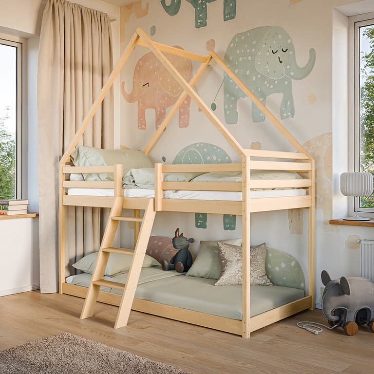 Lit cabane superposé 90x200 sommier inclus Laura Bois