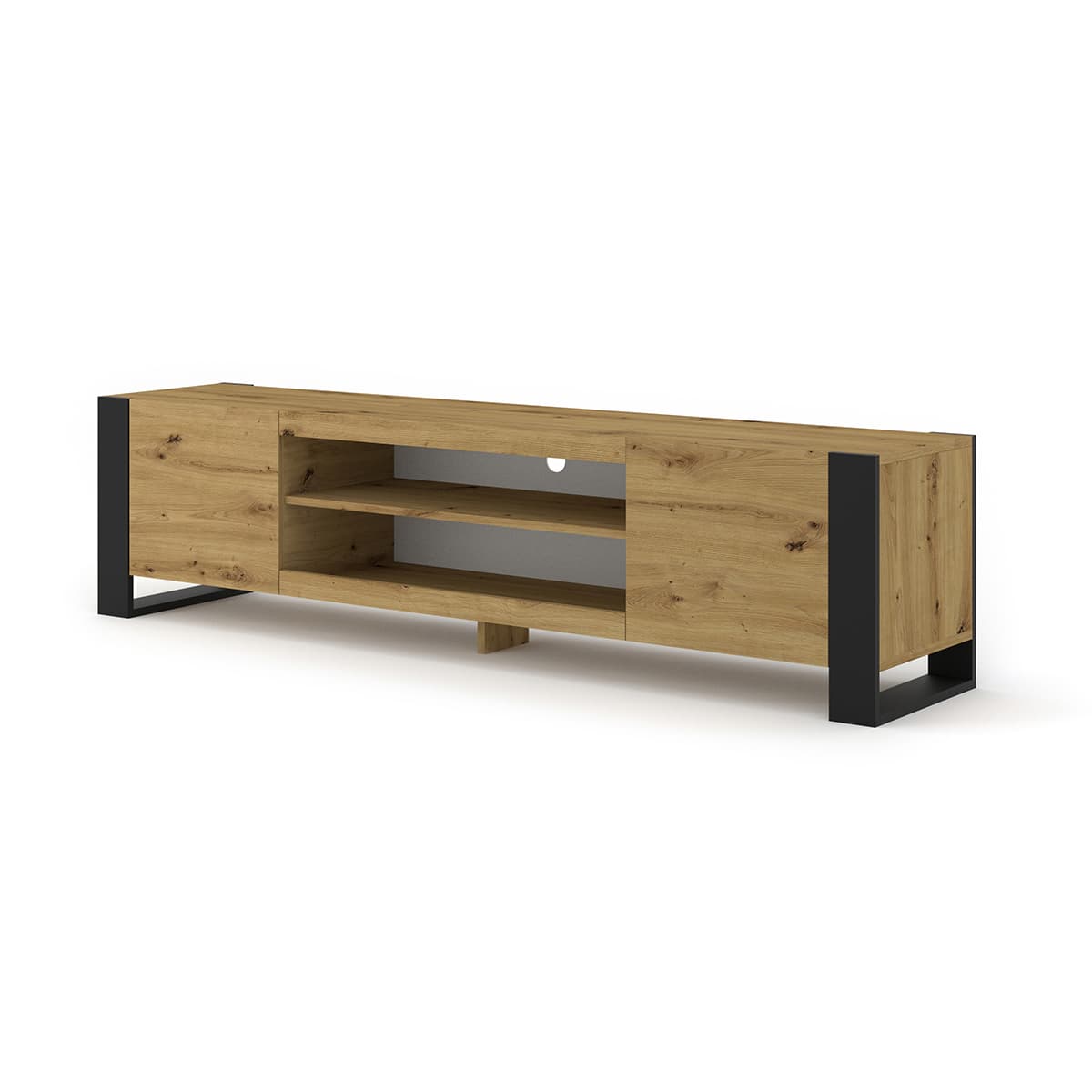 Meuble TV 2 portes 188 cm Gani Bois et Noir