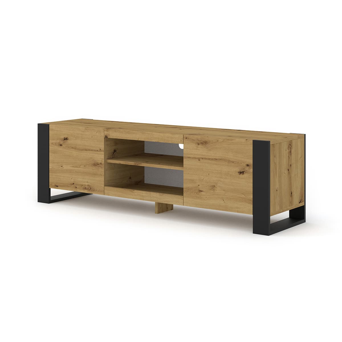 Meuble TV 2 portes 158 cm Gani Bois et Noir