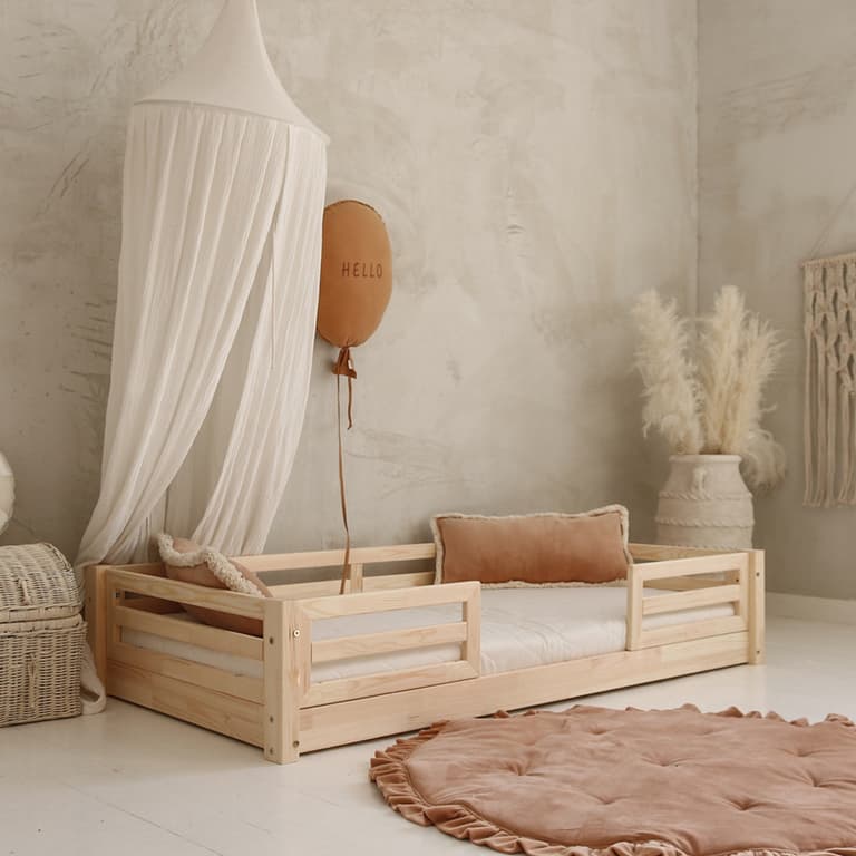 Lit 90x190 barrières et sommier inclus pieds 1 cm Myléna Bois