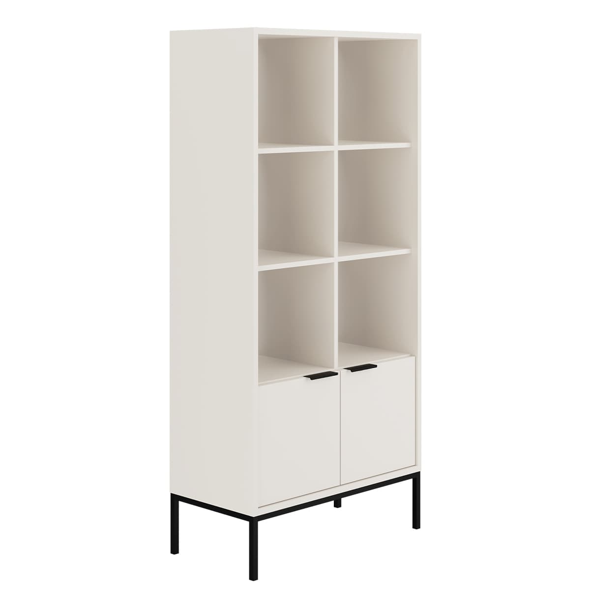 Bibliothèque 2 portes Seattle Blanc Pieds noirs