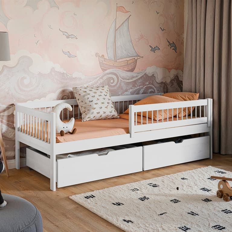 Lit 90x190 sommier et tiroirs inclus Edouard Blanc