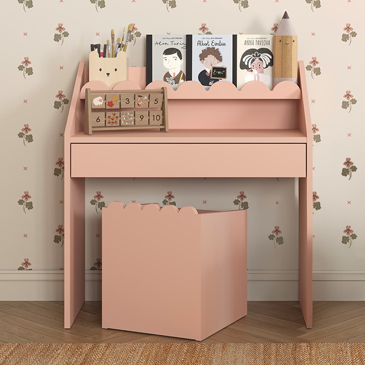 Bureau 1 tiroir avec chaise Bellamy Book Nook Rose