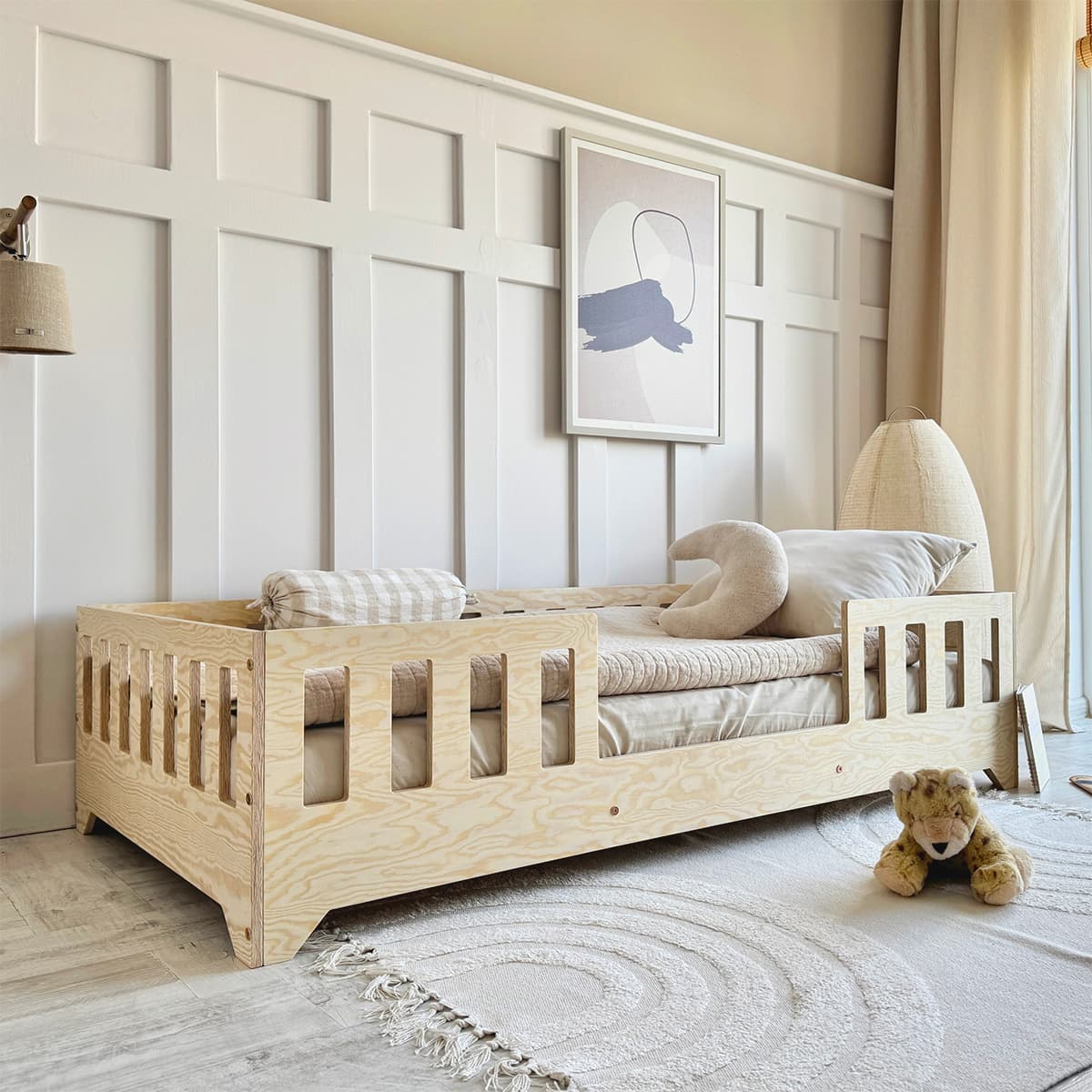 Lit au sol 90x190 entrée centrale sommier inclus Clarisse Bois