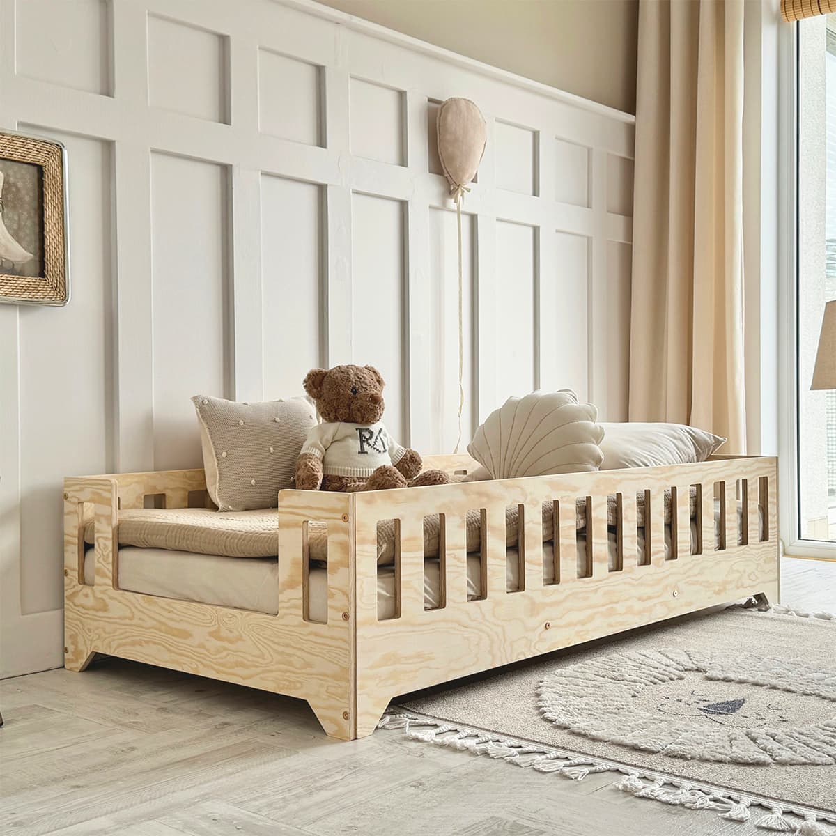 Lit au sol 80x160 entrée latérale sommier inclus Clarisse Bois