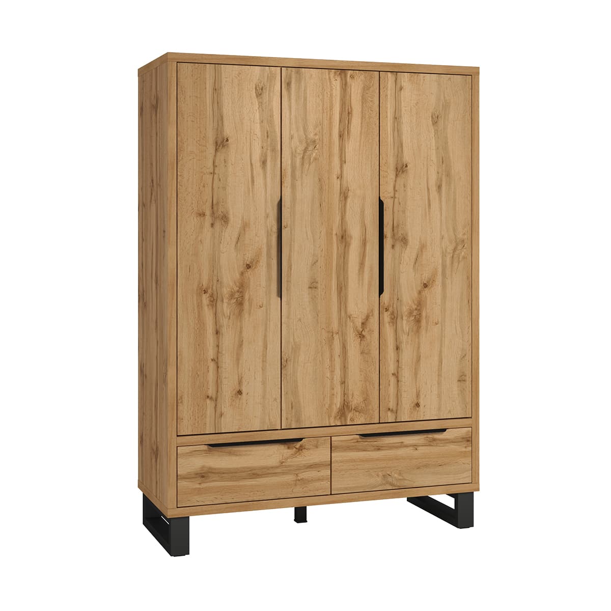 Armoire 3 portes 2 tiroirs Eden Bois et Noir