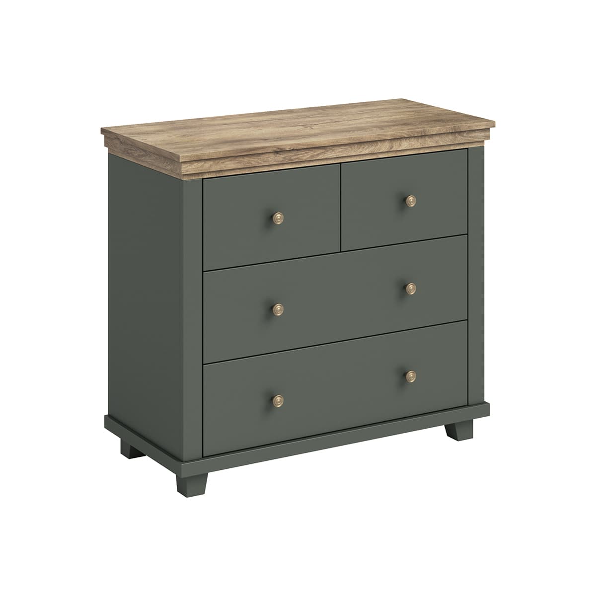 Commode 4 tiroirs Martin Vert et Bois