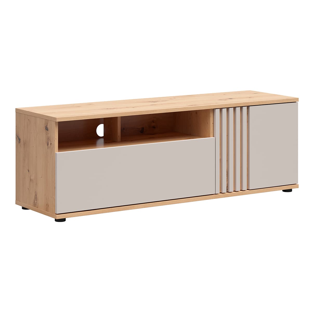 Meuble TV 1 porte 1 tiroir 135 cm Ezra Cachemire et Bois
