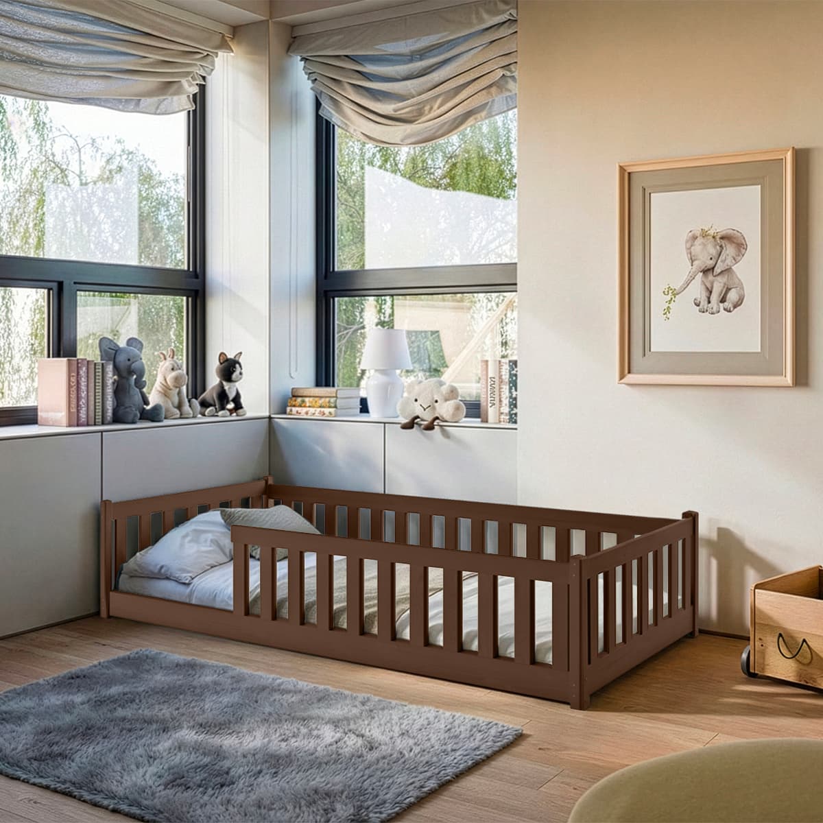 Lit au sol 90x190 sommier inclus Maya Marron foncé