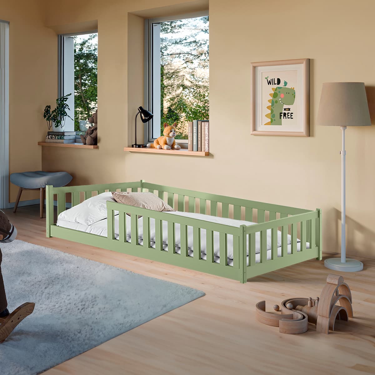 Lit au sol 90x190 sommier inclus Maya Olive