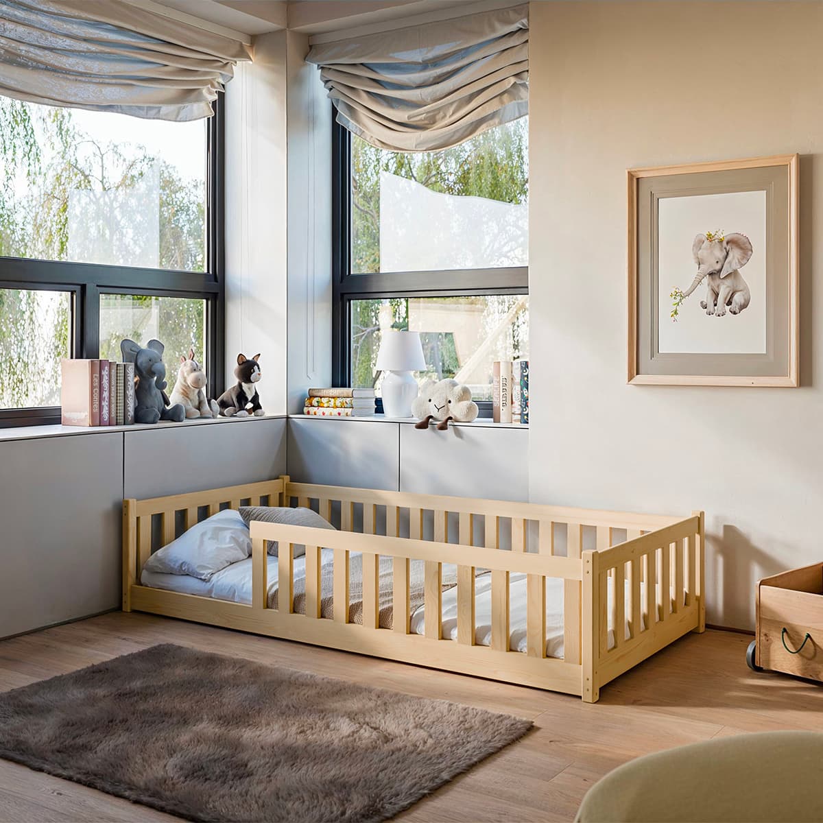 Lit au sol 90x190 sommier inclus Maya Bois