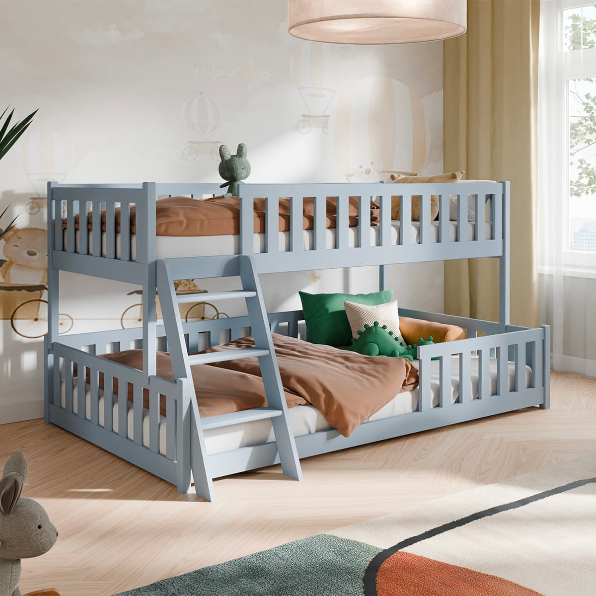 Lit superposé 90-120x200 au sol sommiers inclus Léane Gris