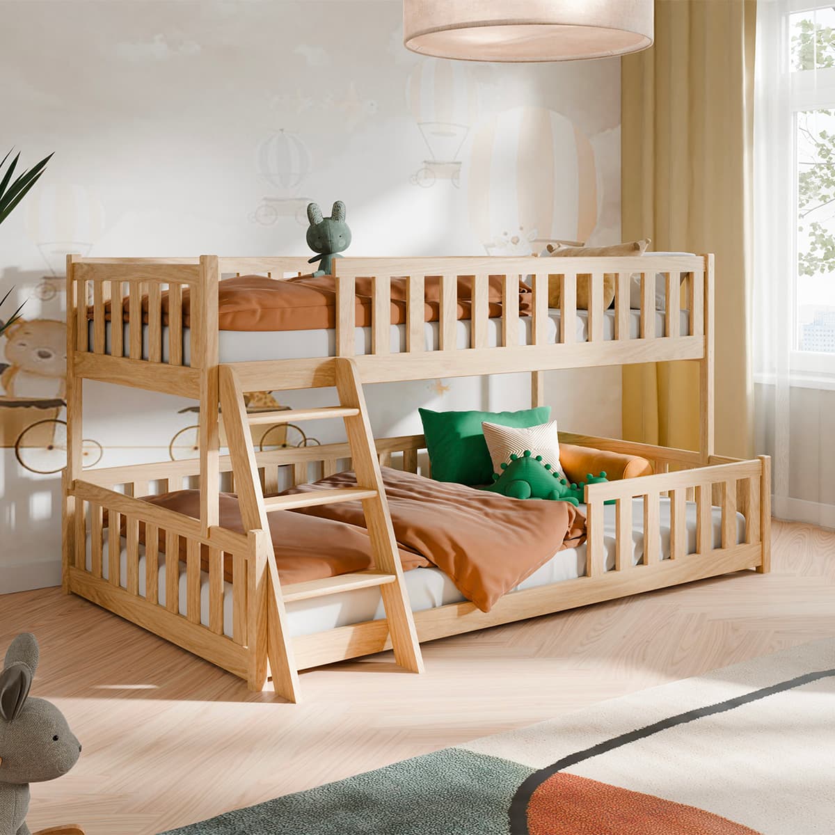 Lit superposé 90-120x200 au sol sommiers inclus Léane Bois